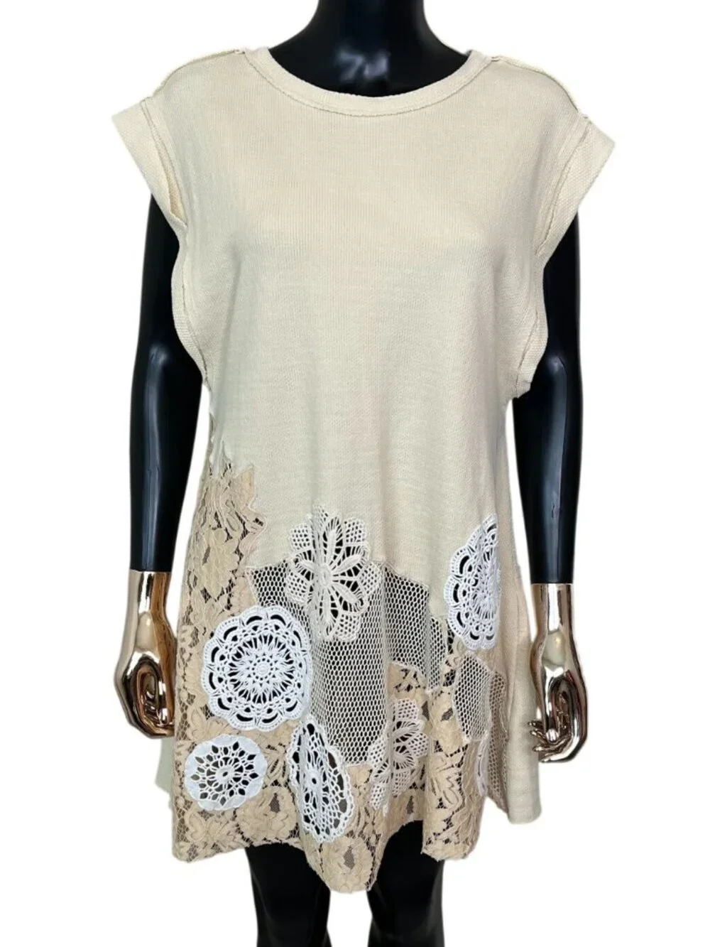 Free People Made To Love Tunic Warm Cream Lace Crochet Boho NWT Small